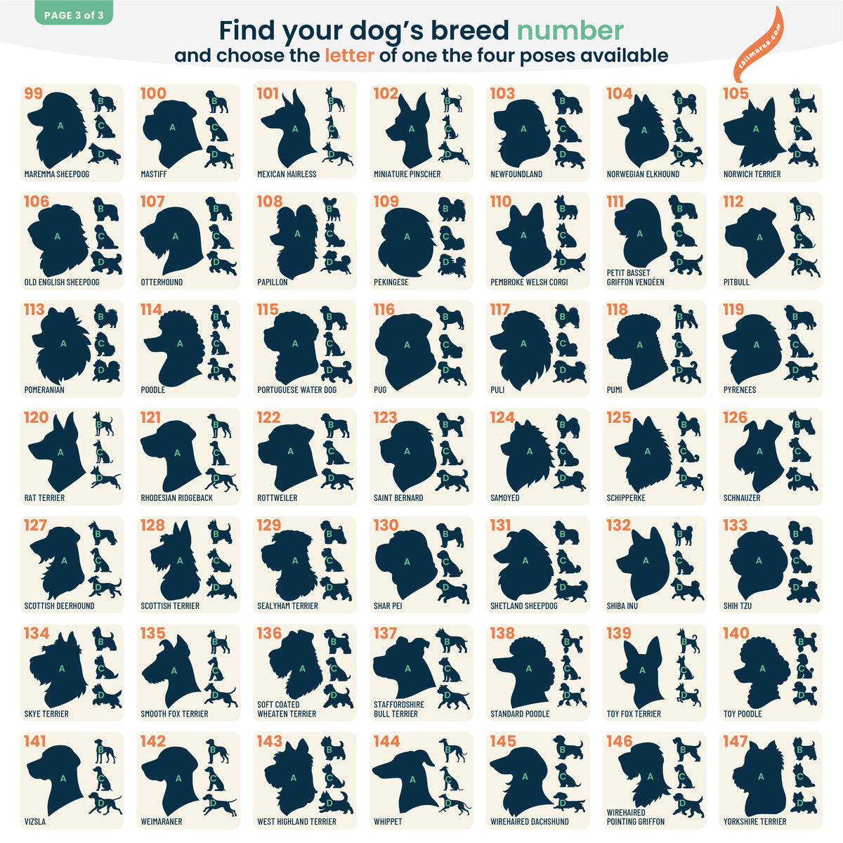 Dog breed silhouette catalogue, page 3 from tailmarks
