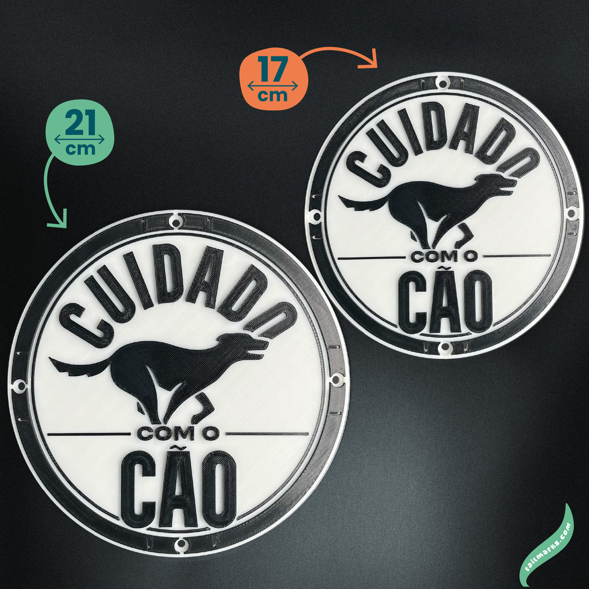 3D "Cuidado com o Cão" Sign in portuguese — Outdoor use