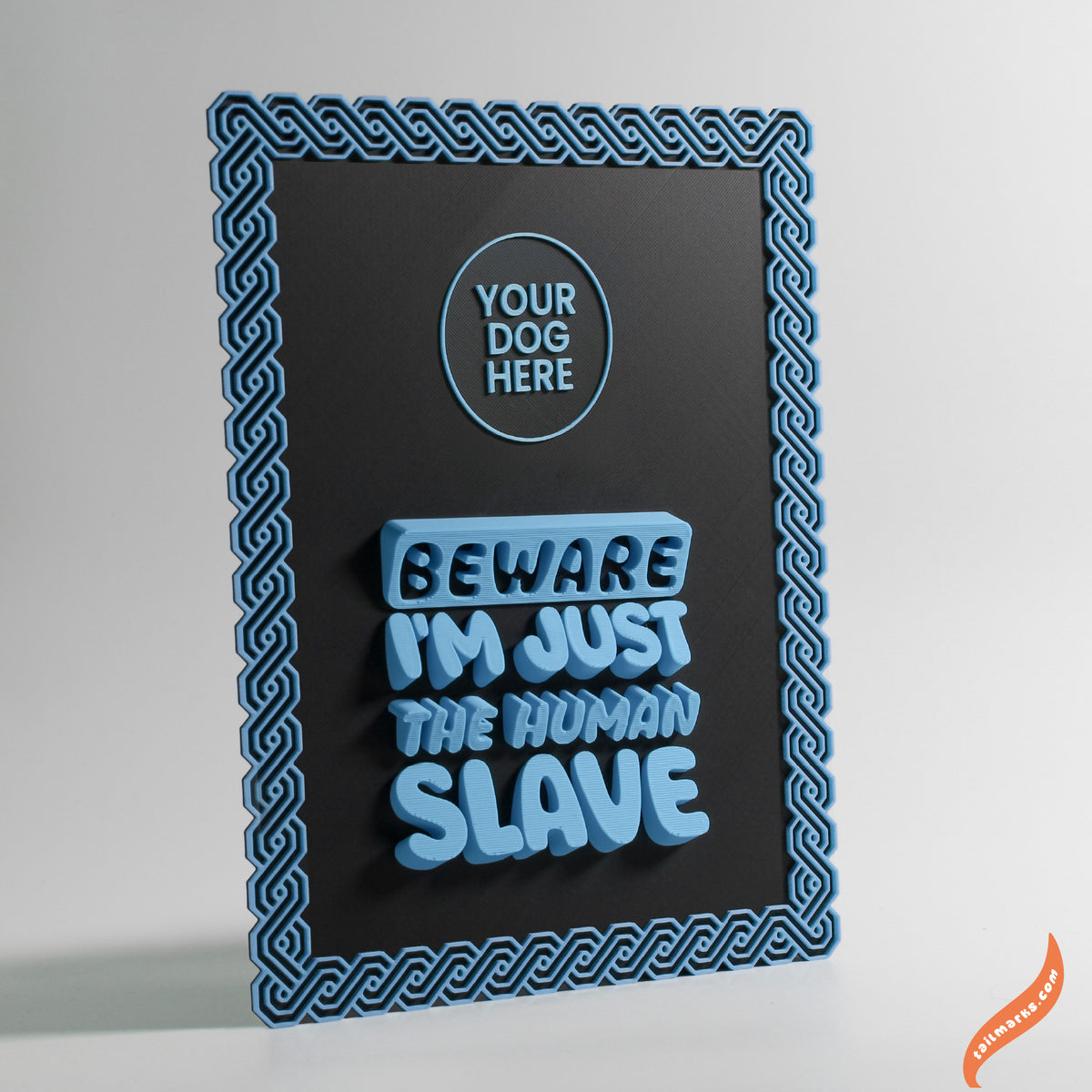 Personalised Dog Wall Decor "Beware — I'm Just the Human Slave" Framed in 3D