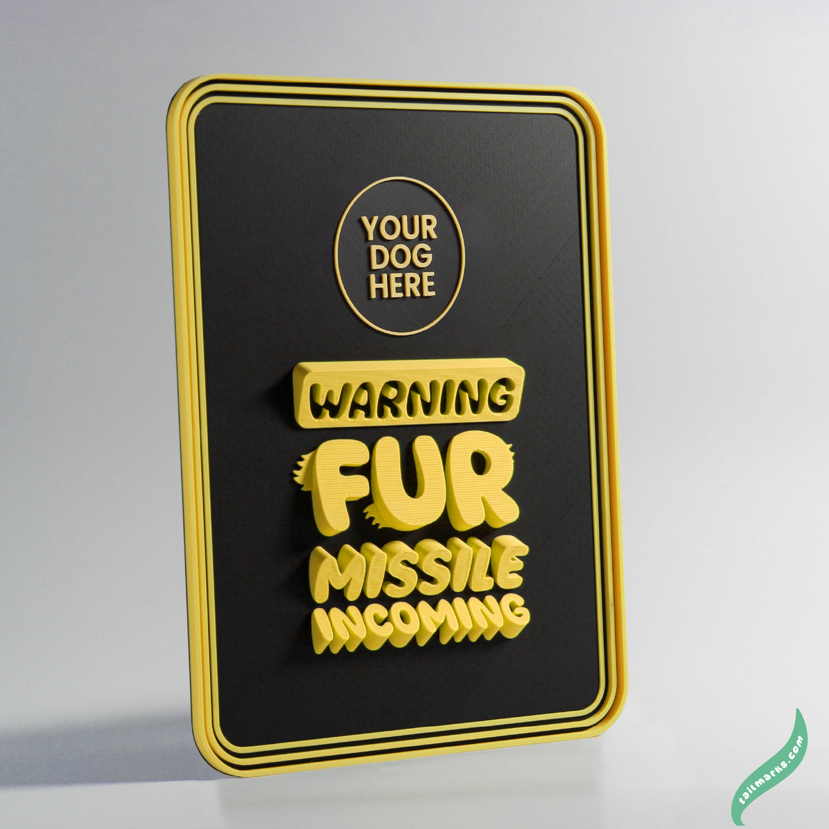Personalised Dog Wall Decor "Warning — Fur Missile Incoming" Framed in 3D
